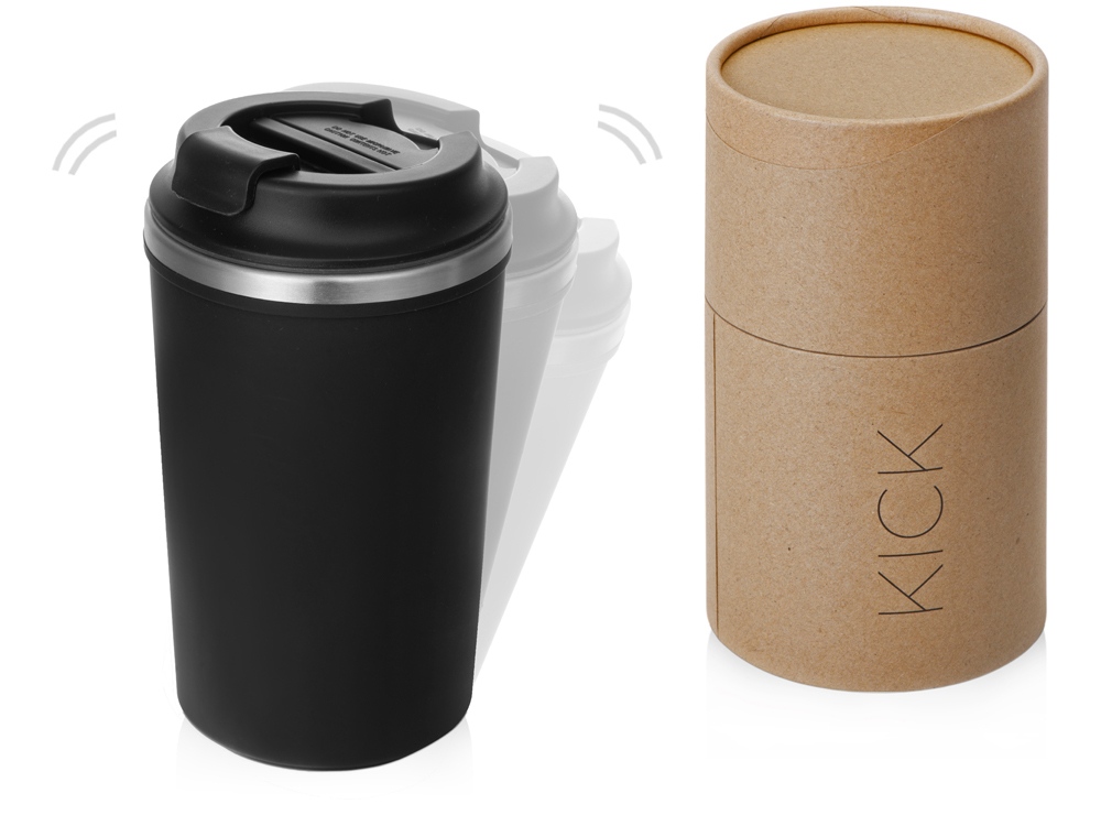 Герметичная термокружка на присоске «Kick», 350 мл - черный Герметичная термокружка на присоске «Kick», 350 мл