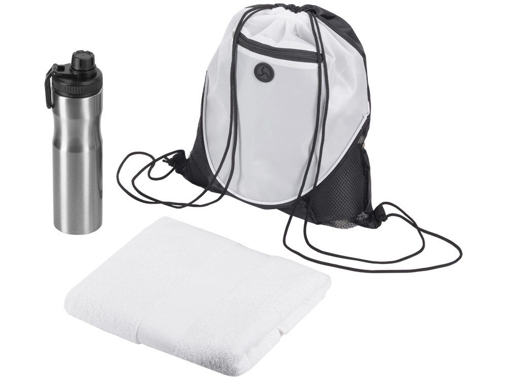 Спортивный набор со стальной бутылкой и полотенцем «Advanced» - белый/серебристый Спортивный набор со стальной бутылкой и полотенцем «Advanced»