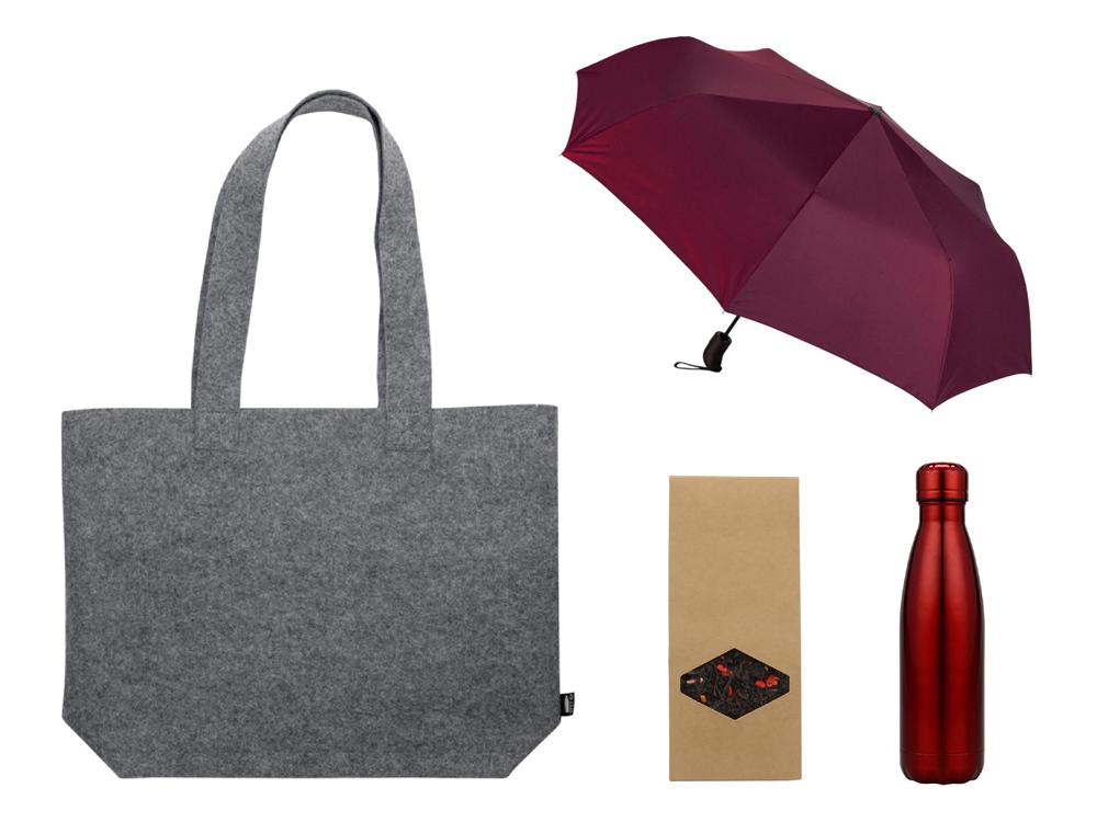 Подарочный набор с зонтом и термобутылкой в шопере Подарочный набор с зонтом и термобутылкой в шопере