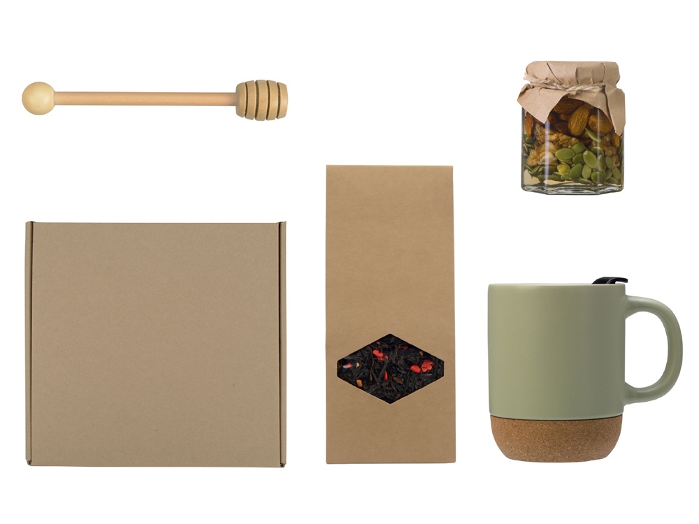 Подарочный набор с чаем, кружкой, медом и ложкой для меда Подарочный набор с чаем, кружкой, медом и ложкой для меда