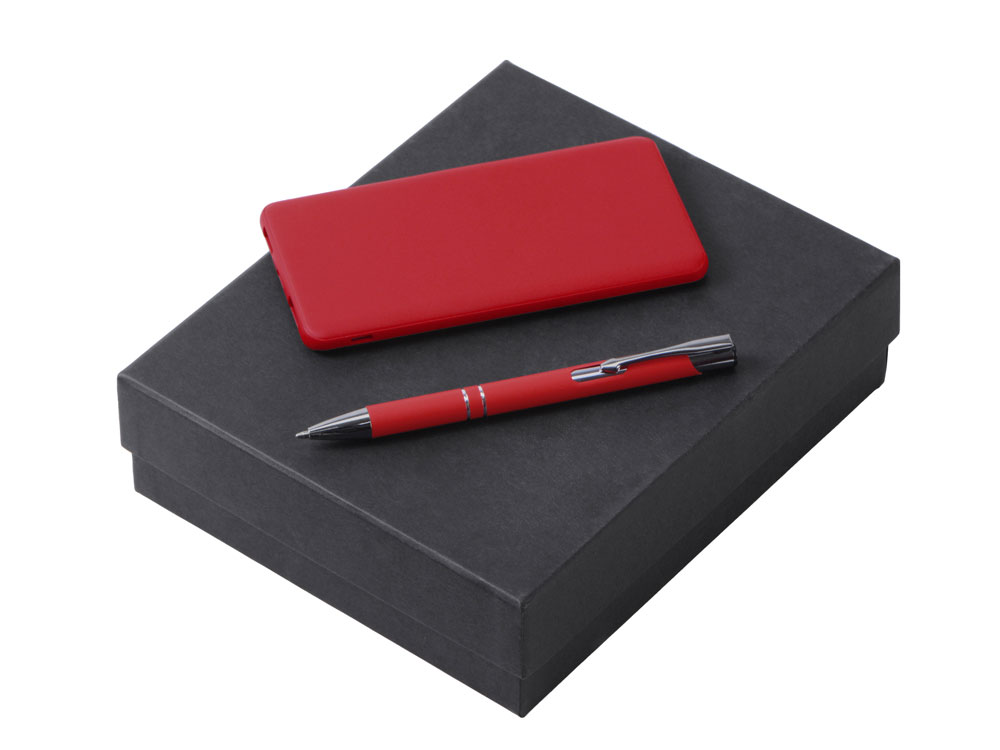 Подарочный набор "Color it" с металлической ручкой и повербанком - 5000 mAh, красный Подарочный набор "Color it" с металлической ручкой и повербанком