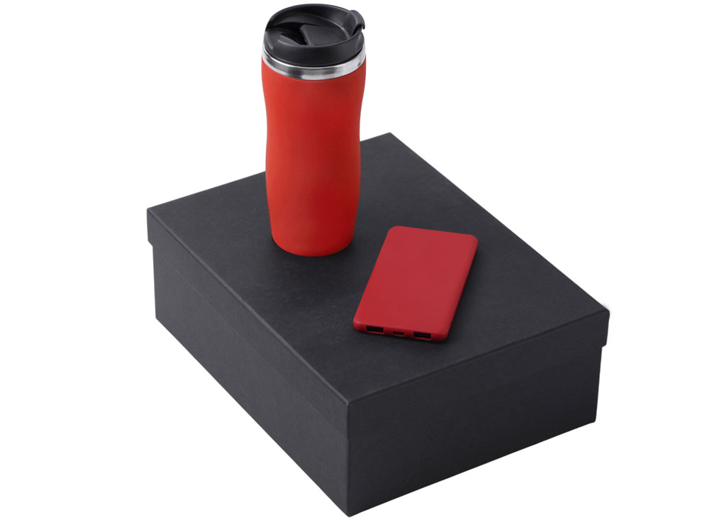 Подарочный набор "COLOR IT" c термокружкой и повербанком - 5000 mAh, красный Подарочный набор "COLOR IT" c термокружкой и повербанком