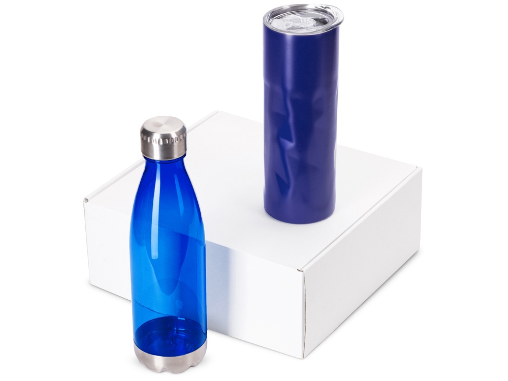 Подарочный набор с термокружкой и бутылкой «Water cross» - синий Подарочный набор с термокружкой и бутылкой «Water cross»