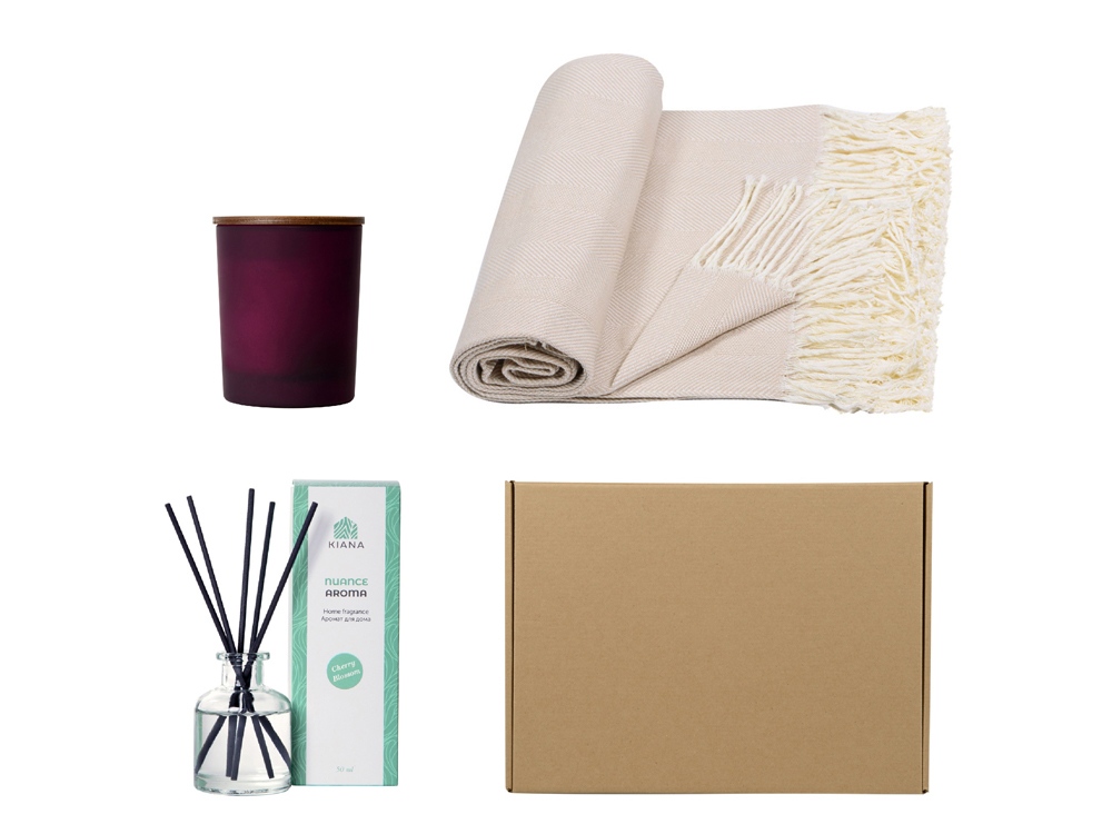 Подарочный набор для дома с пледом, свечой и диффузором Подарочный набор для дома с пледом, свечой и диффузором