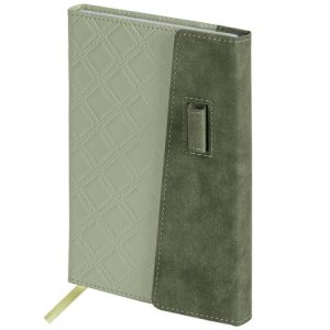 Ежедневник недатированный А5 145х215 мм, BRAUBERG "Stitch", под кожу, магнит, 160 л., оливковый, 116588