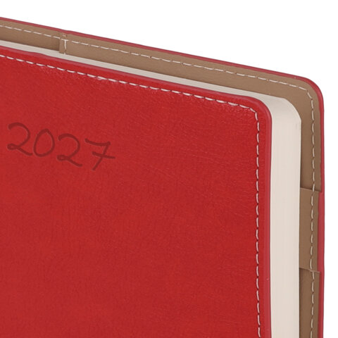 Ежедневник датированный 2027, А5, 143х218 мм, BRAUBERG "Journal", под кожу, ремешок, красный, 118050 Ежедневник датированный 2027, А5, 143х218 мм, BRAUBERG "Journal", под кожу, ремешок, красный, 118050 — изображение 4