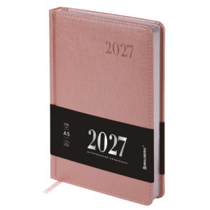 Ежедневник датированный 2027, А5, 138х213 мм, BRAUBERG "Impression", под кожу, розовый, 118033