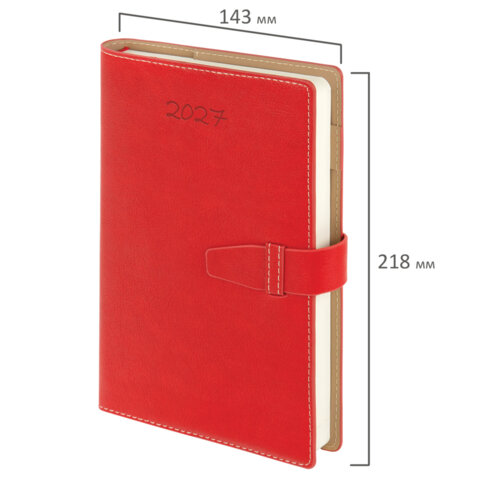 Ежедневник датированный 2027, А5, 143х218 мм, BRAUBERG "Journal", под кожу, ремешок, красный, 118050 Ежедневник датированный 2027, А5, 143х218 мм, BRAUBERG "Journal", под кожу, ремешок, красный, 118050 — изображение 2