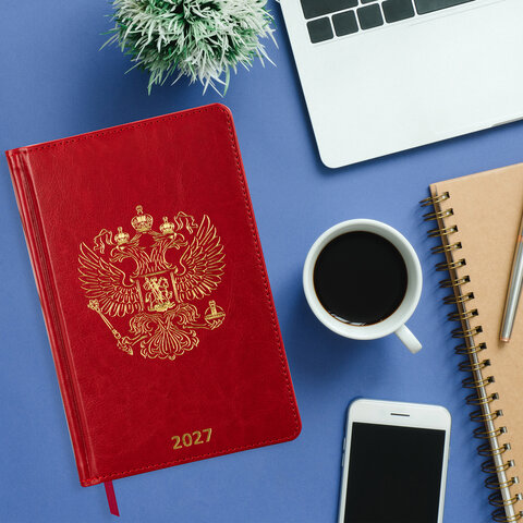 Ежедневник датированный 2027, А5, 138х213 мм, BRAUBERG "State", под кожу, красный, 118042 Ежедневник датированный 2027, А5, 138х213 мм, BRAUBERG "State", под кожу, красный, 118042 — изображение 5