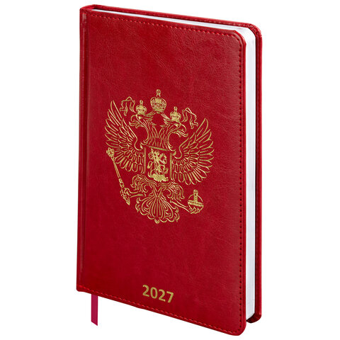 Ежедневник датированный 2027, А5, 138х213 мм, BRAUBERG "State", под кожу, красный, 118042 Ежедневник датированный 2027, А5, 138х213 мм, BRAUBERG "State", под кожу, красный, 118042