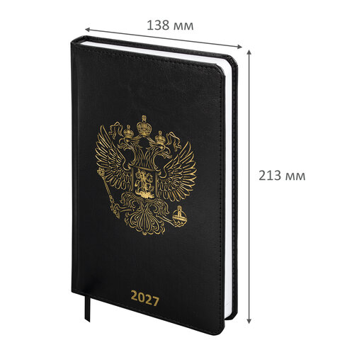 Ежедневник датированный 2027, А5, 138х213 мм, BRAUBERG "State", под кожу, черный, 118044 Ежедневник датированный 2027, А5, 138х213 мм, BRAUBERG "State", под кожу, черный, 118044 — изображение 2