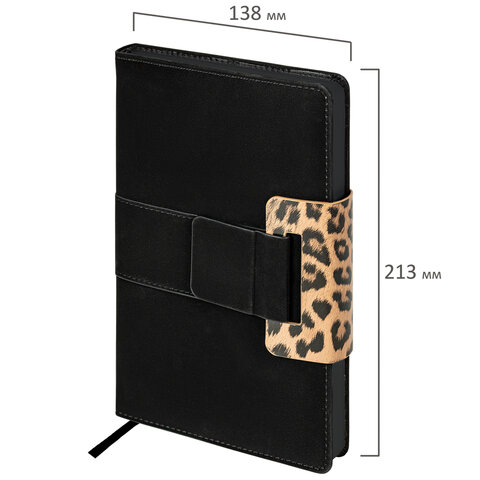 Ежедневник недатированный А5 138х213 мм, BRAUBERG "Safari", под кожу, магнит, 160 л., Leopard, черный, 116592 Ежедневник недатированный А5 138х213 мм, BRAUBERG "Safari", под кожу, магнит, 160 л., Leopard, черный, 116592 — изображение 2