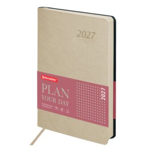 Ежедневник датированный 2027, А5, 138x213 мм, BRAUBERG "Stylish", под кожу, гибкий, бежевый, 117969