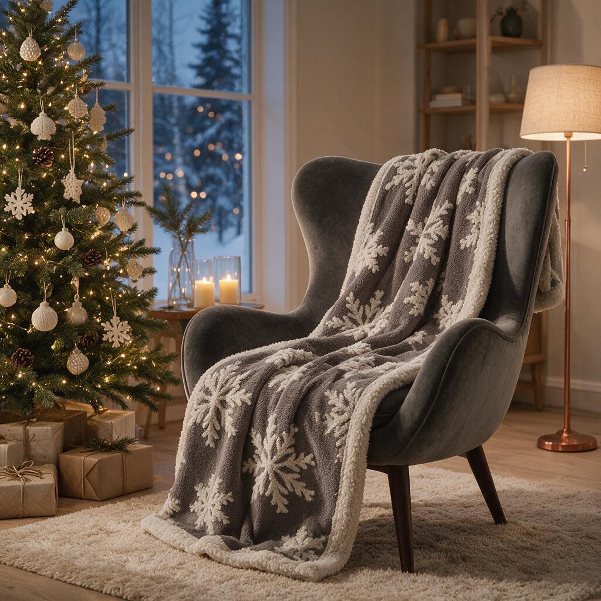Плед Snowflake новогодний с капюшоном