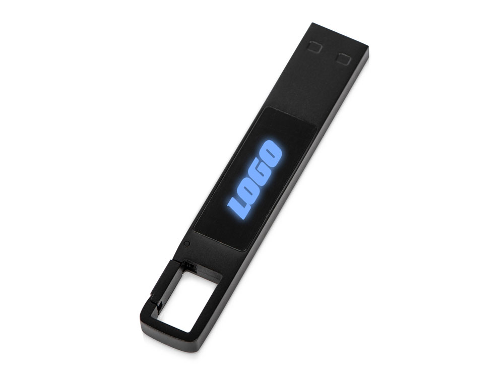 USB 2.0- флешка на 32 Гб c подсветкой логотипа «Hook LED» - 32Gb, темно-серый, синяя подсветка USB 2.0- флешка на 32 Гб c подсветкой логотипа «Hook LED»