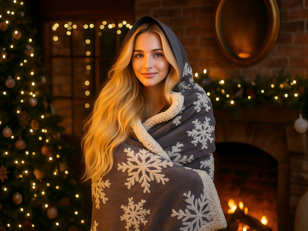 Плед Snowflake новогодний с капюшоном Плед Snowflake новогодний с капюшоном — изображение 14